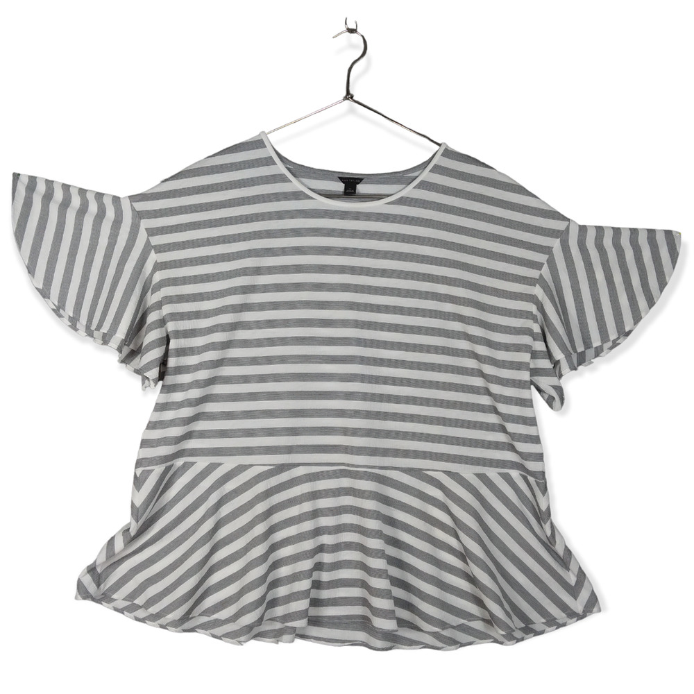 Ann Taylor peplum blouse size XL striped black and white short sleeve